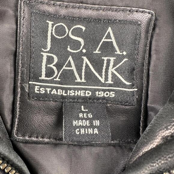 Jos A Bank Leather Jacket Mens Large Black Full Zip Soft Supple Dress Old Money - Picture 2 of 9